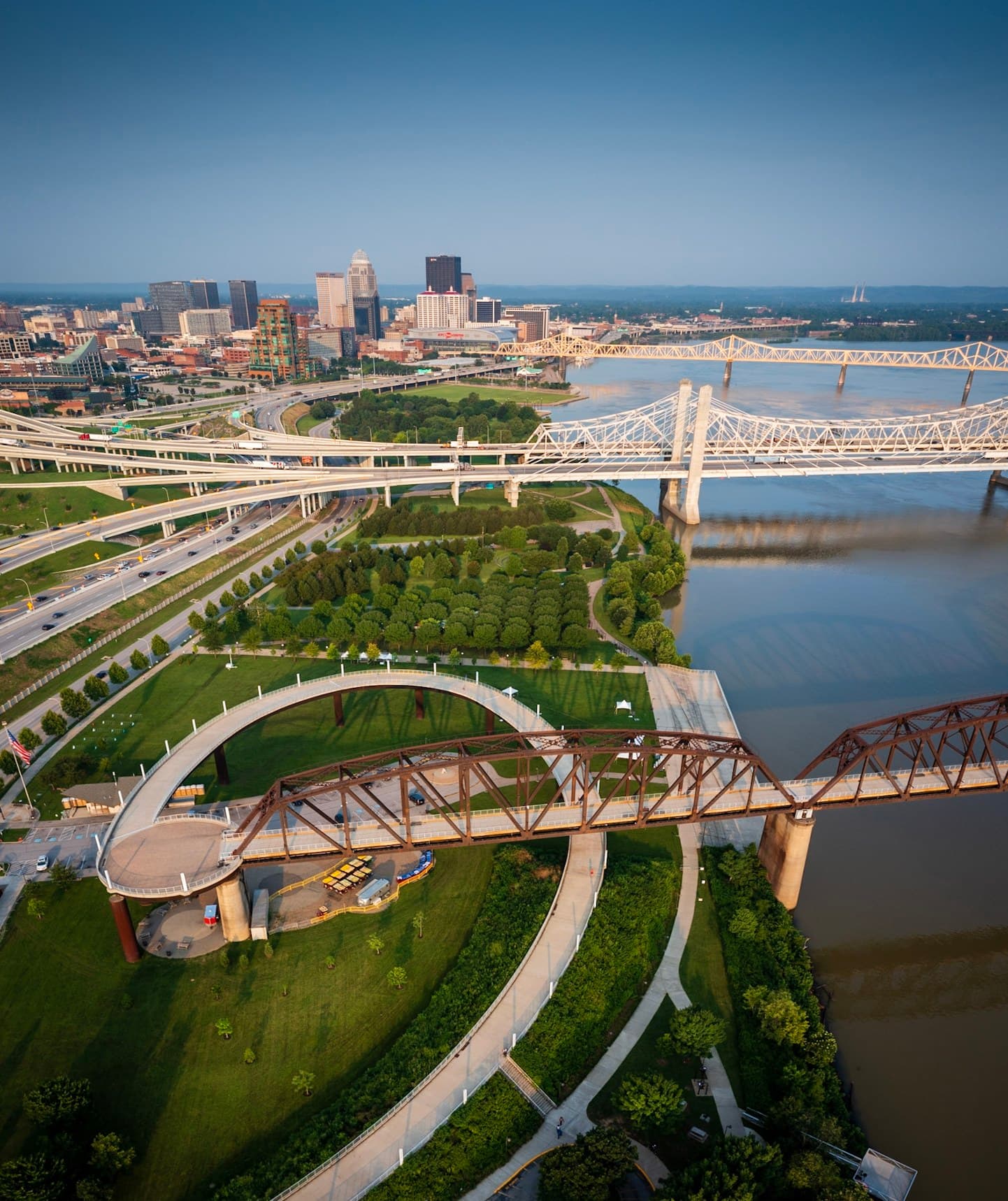 Louisville Waterfront Park and the Ohio River in summer
