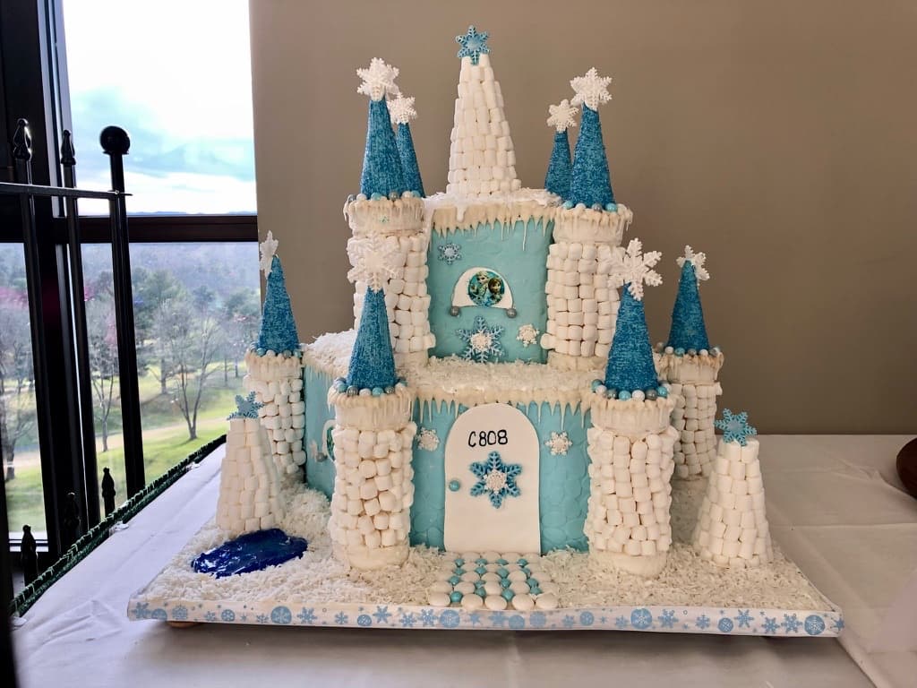 A gingerbread competition entry of a blue and white ice castle