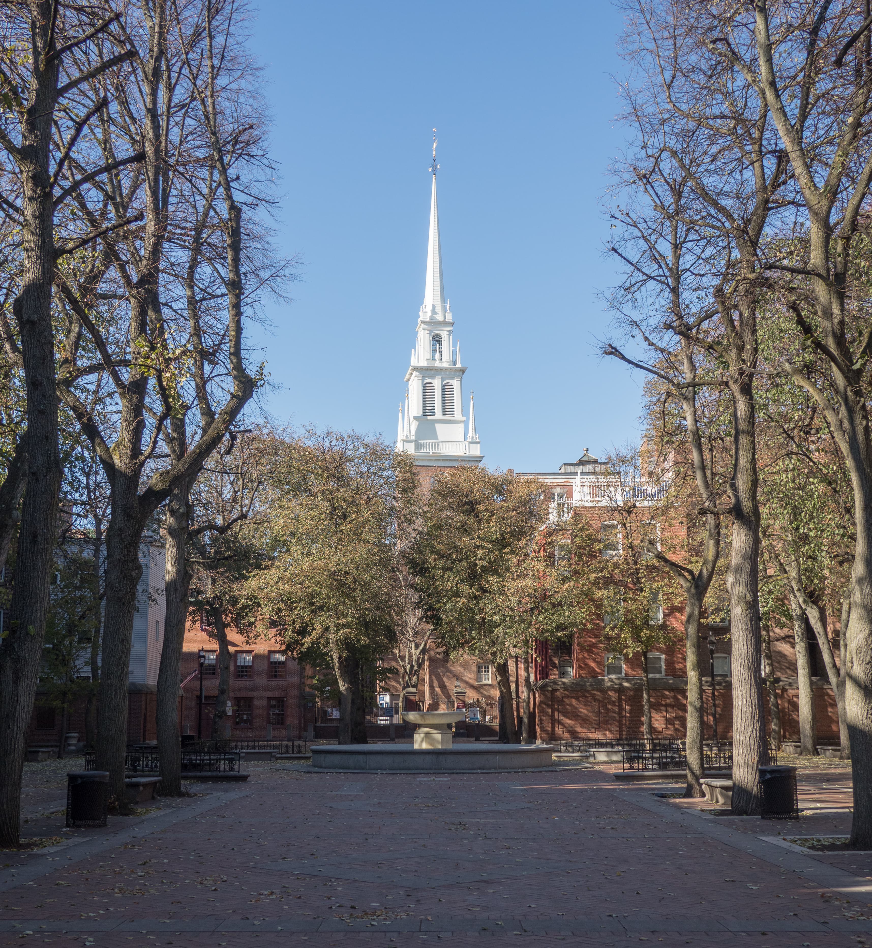 The Old North Church above the Paul Revere Mall in Boston