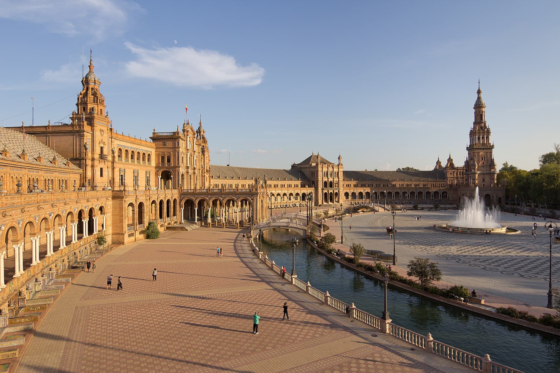 The tiled bridges and canal of Plaza de España in Seville
